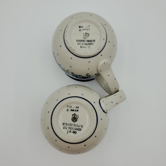 Polish Pottery Dotted Violet Bubble Mugs Blue Flowers & Dots Round Mugs - Picture 4 of 10